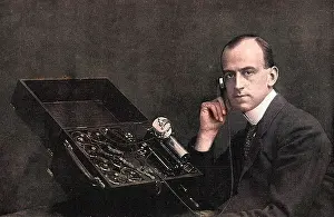 Deafness: E. Thorp Hicks with his sound educator for helping the deaf