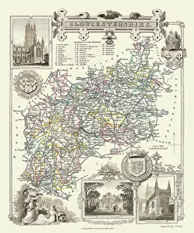 Moule: Early 19th Century County map of Gloucestershire, England