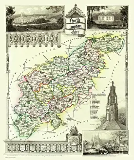 Northampton: Early 19th Century County map of Northamptonshire, England