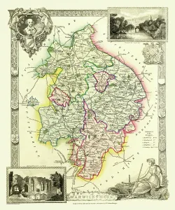 Moule: Early 19th Century County map of Warwickshire, England