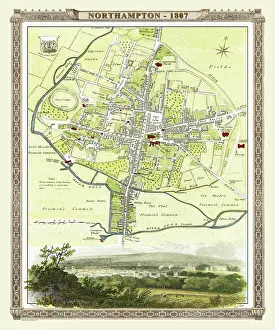 Northampton: Early 19th Century map of Northampton, England