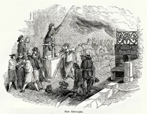 C17th: Early fire engine in use in London and Holland