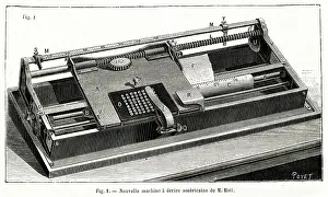 Typing: Early form of typewriter by Hall, USA 1885