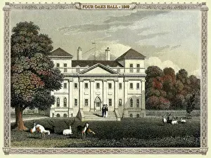 Oaks: Early Victorian view of Four Oaks Hall, Sutton Coldfield, Bi