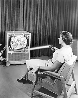 Exaggerated: Early Zenith remote control TV set, June 1955