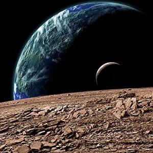 Extrasolar: An Earth-like planet in deep space with an orbiting moon