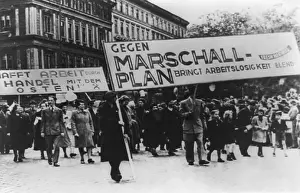 Translates: East Germans demonstrate against Marshall Plan