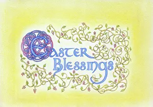 Blessings: Easter Blessings in blue illuminated lettering