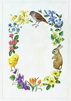 Croci: Easter Border ? with sparrow, chick, rabbit