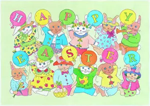 Bunnies: Easter bunnies with balloons