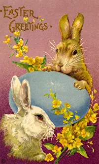 Bunnies: Easter Bunnies and a Blue Egg