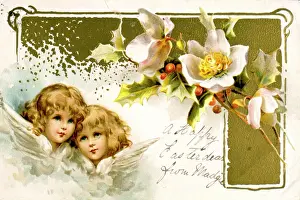 Putto: Easter card with cherubs and flowers
