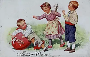 Feiertag: Easter card. 'Happy Easter!' Three