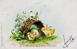 Hatched: Easter card. 'Happy Easter!' Newly
