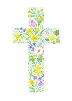 Cowslips: Easter Cross with Cowslips, Primroses etc