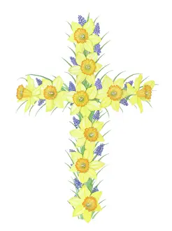 Mclaughlin: Easter Cross of Daffodils and Grape Hyacinth