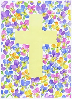 Pansy: Easter Cross with Pansy background