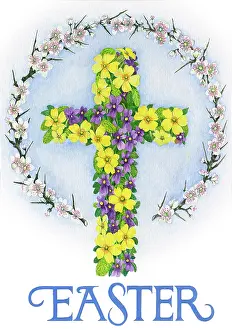 Blackthorn: Easter Cross of primrose and violets