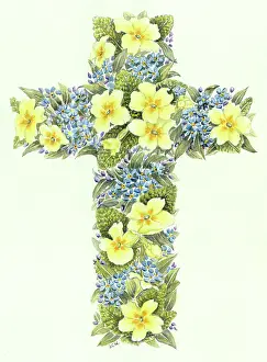 Nots: Easter cross with primroses and forget-me-nots