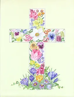 Catkins: Easter Cross with Spring Flowers