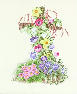 Catkins: Easter Cross with spring flowers