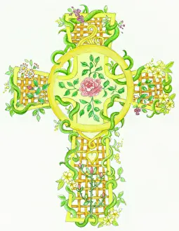 Easter Cross " trellis design with roses, etc