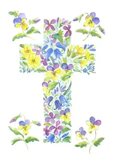 Violas: Easter cross with violas, bluebells etc