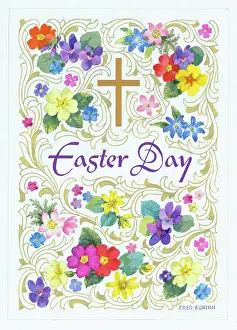 Primula: Easter Day with cross and flowers