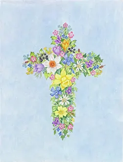 Crocuses: Easter Floral Cross - daffodils, crocuses etc