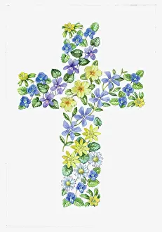 Periwinkle: Easter Floral Cross Violets, Primroses etc