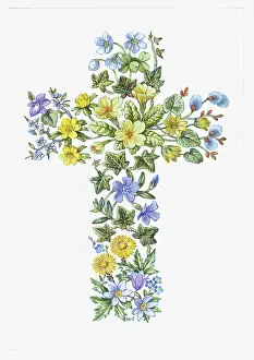 Periwinkle: Easter Floral Cross ??with primroses etc