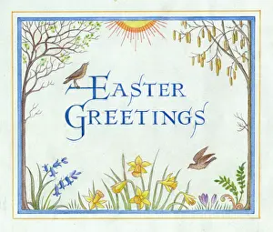 Thrushes: Easter Greetings with birds and flowers