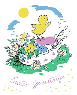 Wickham: Easter Greetings ? with chick on Easter egg