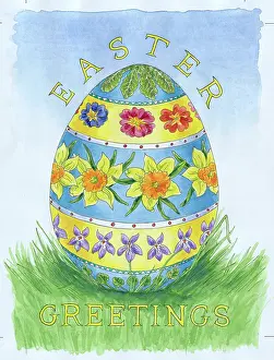 Daffodills: Easter Greetings - egg decorated with rows of Flowers