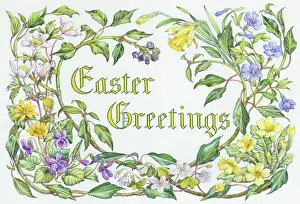 Periwinkle: Easter Greetings with spring flowers