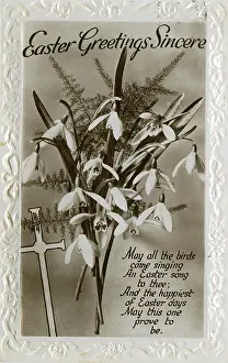 Embossed: Easter postcard with snowdrops and verse