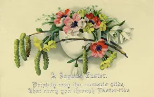 Catkin: Easter postcard with a vase of flowers