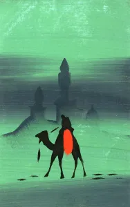 Sandstorm: Eastern scene - Camel rider passes a mosque
