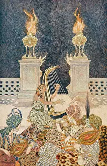 Harpist: Eastern scene with harpist