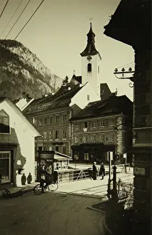 Ebensee: Ebensee. Looking over the bridge to the parish