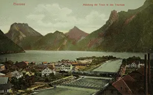 Ebensee: Ebensee. Mouth of the River Traun in the Traunsee