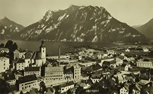 Saline: Ebensee. View of church and village. About