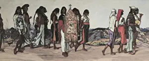 Brazier: Ecuador. Indigenous painting. Procession. ECUADOR