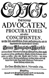 Lawsuits: Edict against unnecessary litigating by King Frederick Willi