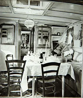 Cushions: Edwardian boat interior, with table and chairs