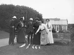 Anglers: Edwardian friends inspecting a catch of fish, Pembrokeshire