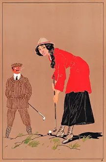 Teeing: Edwardian golfer about to tee off