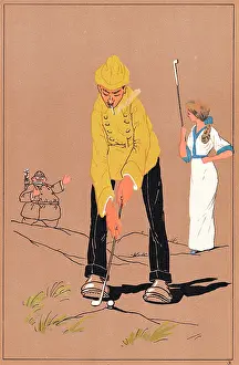 Teeing: Edwardian golfer about to tee off
