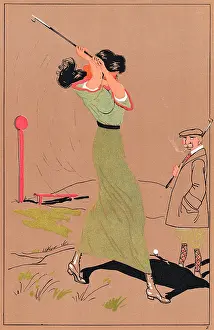 Teeing: Edwardian golfer about to tee off
