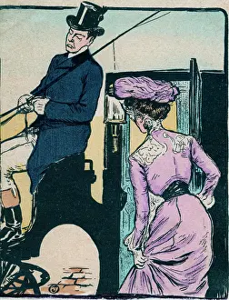 Hatted: Edwardian lady hailing a top hatted cabbie